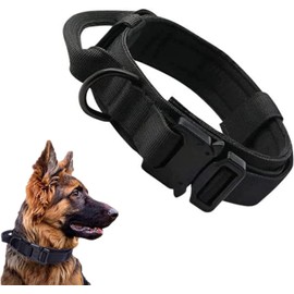 Jesir Collar De Perro Táctico，Collar De Perro De Nailon Militar Grueso con Asa Collares De Perro Hebilla De Metal Resistente Ajustable para Entrenamiento De Perros,L(Negro)