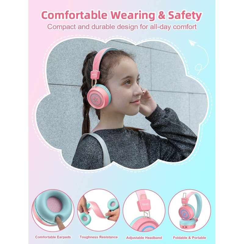riyo Bluetooth Children's Headphones (Pink)