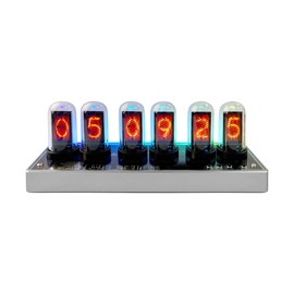 Lonyiabbi Simulated Nixie Tube Clock with 6 IPS LCD Digits, Wi-Fi Sync, RGB Light, Custom Photo Display, Aluminum Base – Retro Cyberpunk Desk Clock & Gift