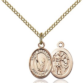 Bonyak Jewelry Saint Medal Collection Gold Filled St. Sebastian/Gymnastics Pendant 1/2 x 1/4 inches with Gold-Filled Lite Curb Chain