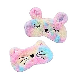MIU&RMH Cute Eye Mask, Cat Rabbit, Set of 2 Types, Travel, Restoring, Light Weight, No Compression Feeling, Nap Sleep, Sleeping Mask, Washable, Nap Sleep, Travel, Kids, Adults, Animal