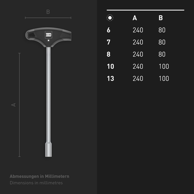 INBUS® 73400 T-Handle Hexagon Socket Wrench Set 5-Piece 6-13 mm