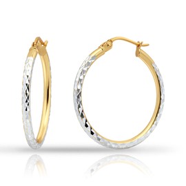 Hoops & Loops - Sterling Silver 25mm Two Tone Diamond Cut Click Top Hoop Earrings in Sterling Silver & Yellow Gold Flash Plated