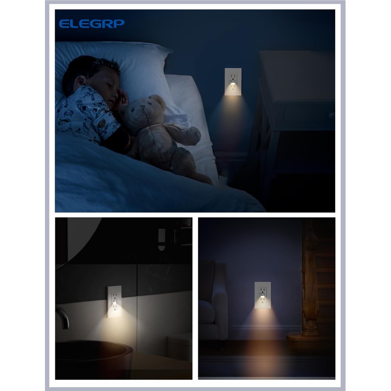 ELEGRP GFCI Outlet w/Nightlight, 15 Amp Self-Test GFI Electrical Outlet,
