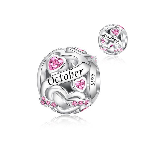Alstade October Kindness Birthstone Charm 925 Sterling Silver Charms fits