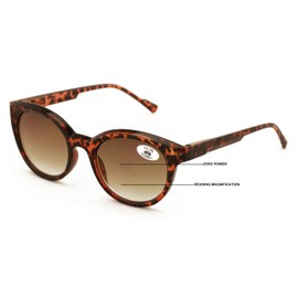 V.W.E. Women Round Progressive Bifocal Reading Sunglasses - No Line or Bubble - Zero Power on Top Reader (Brown Tortoise, 2.25, x)