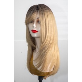 NICECCA Long Layered Blonde Wig with Dark Roots, Synthetic Hair for Women