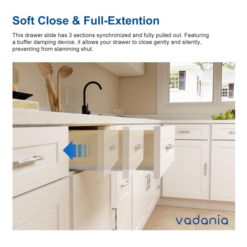 VADANIA 12" Undermount Drawer Slide, Soft Close, Bottom Mounted &