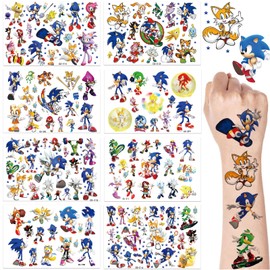Deen Temporary Tattoos for Kids 8 Sheets,Kids Sonic Tattoos Stickers,Waterproof Cartoon Tattoos,Children Fake Tattoo for Kids Girls Boys Party Bags Filler Birthday Gift Favour Supplies