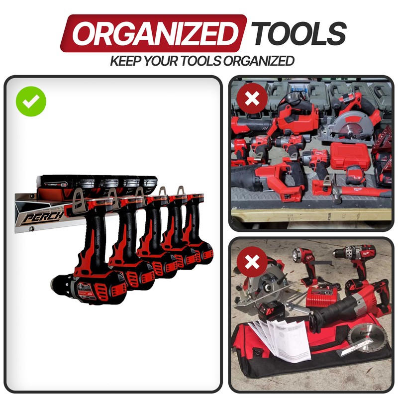 PERCH Tool Holder Rack for Milwaukee M18 18v | Securely