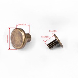 20 Screws with Thread Copper 5 mm / 6.5 mm / 8 mm Metal Accessories Nails Rivets Buttons Leather Decoration Bookbinding Flat Head Screws Slotted Screws (8 mm)