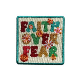 ROISEPOSIE Faith Over Fear Patch, God 3 Inches Iron On/Sew On Embroidered Applique Fabric Flower Bible Christ Patches for Clothes Backpacks Hat Jeans, Prayer Worship Embroidery Patches for Christians