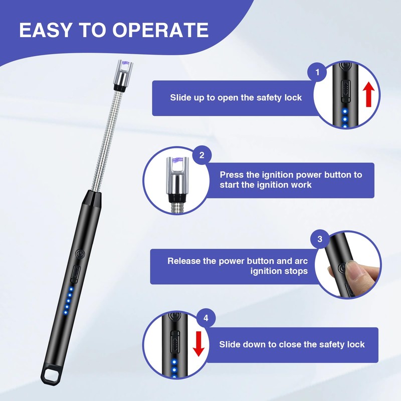 2 PCS Candle Lighter, Electric Lighter Arc Windproof Flameless with