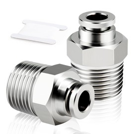 TAILONZ PNEUMATIC Male Straight 10mm Tube OD x 1/2 Inch BSP Thread Push to Connect Fittings Copper Nickel Plating TPC10-04 (Pack of 5)