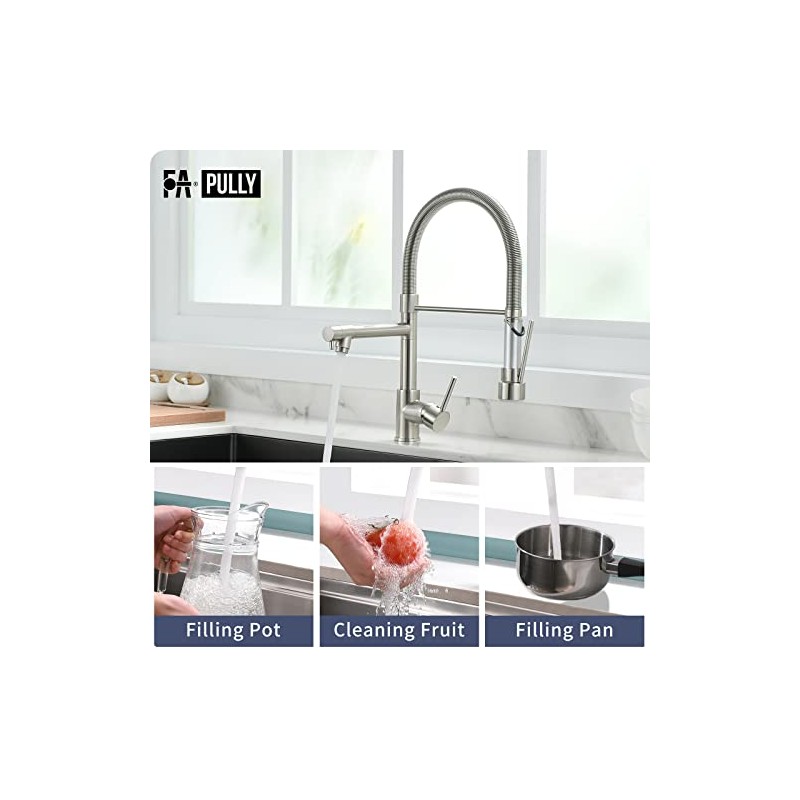 Fapully Pull Down Kitchen Faucet with Lock Sprayer,Single Handle Spring