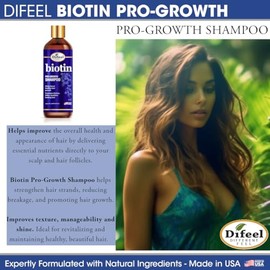 Difeel Champú Con Biotina De 355 Ml (12 Oz) Para Cabello Fino Y Caída, Sin Parabenos Y Con Biotina Para El Crecimiento Del Cabello.