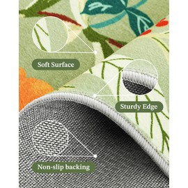 Carvapet 6ft Scalloped Green Round Rug - Sage Floral Washable Carpet