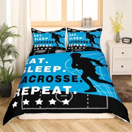 Feelyou Lacrosse Bedding Set Twin Size Kids Ball Gaming Comforter Cover Set for Boys Girls Teens Lacrosse Player Duvet Cover Sports Theme Bedspread Cover (No Comforter)