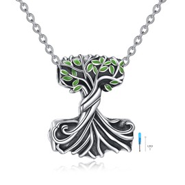 ONEFINITY Tree of Life Urn Necklaces for Ashes Sterling Silver Norse Viking Thor's Hammer Talisman Cremation Jewelry for Ashes Memory Jewelry for Women Men