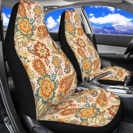 Aplkyhs Boho Car Seat Covers Breathable Car Seat Cover Vintage Floral Summer Seat Protectors for Women, 2pcs Auto Interior Accessories