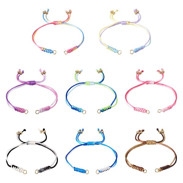 KISSITTY Adjustable Nylon Cord Bracelet, Black, 8 Count, Unisex, Casual,