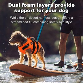 Dogcheer Dog Harness Life Jacket, High Buoyancy Neoprene Dog Life Vest for Swimming Boating, Adjustable Puppy Swim Vest Reflective Pet Float Vest for Small Medium Large Dogs - Orange, S