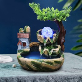 Small Bonsai Humidifier Mini Tabletop Waterfall Fountain with LED Color Night Light and Atomizer, Desktop Water Fountains Indoor Home Decor or Festival Birthday Surprise for Boys, 10 Inch