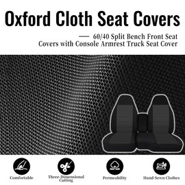 ESMING 60/40 Front Split Bench Seat Covers for Chevy Colorado GMC Canyon 2004 2005 2006 2007 2008 2009 2010 2011 2012 with Console Armrest Protector Accessories Knitted Fabric Breathable-Black