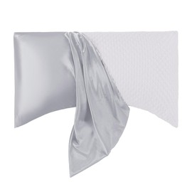 HOMBYS Curved Pillow Cases Queen Size 2 Pack-Silky Satin Side Sleeper Pillowcase Cover with Zipper-Smooth, Soft and Breathable for Hot Sleepers Hair and Skin (Queen-20 x30, Silver Grey)