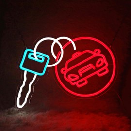 Car Key Neon Sign Car Rent Store Neon Light Car Rent Service Light Sign Dimmable Car Tire LED Neon Light for Station Service Bar Pub Wall Decor Restaurant Music Concert Man Cave Game Room 16.5"×12.2"