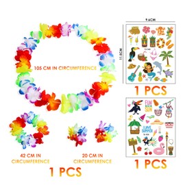 8 Pieces Hawaiian Party Decorations with 2 Tattoo Stickers, Hawaiian Wreath Set, Tropical Party Supplies, Party Favors, Carnival Decorations, Suitable for Holiday, Beach Party (Colour)