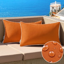 MIULEE Fall Pack of 2 Outdoor Waterproof Pillow Covers Decorative Lumbar Throw Pillows Solid Color Farmhouse Couch Cushion Covers for Patio Tent Bed Sofa Living Room 12x20 Inch Orange