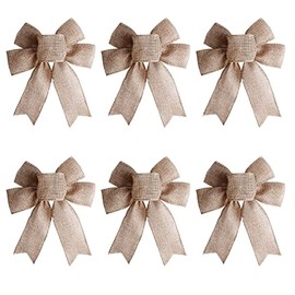Sunianly Burlap Bows Rustic Burlap Wreath Bow Gift Bows Tree Topper for Wedding Christmas Front Door Wall Ornaments Outdoor Decorations 6Pack