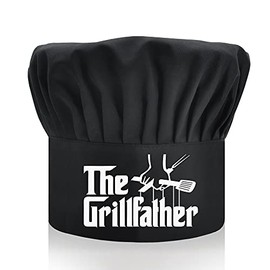 DYJYBMY The Grillfather, Adult Adjustable Kitchen Cooking Hat with Elastic Band Chef Baker Cap, Funny BBQ Chef Hat for Men, Woman, Husband, Dad, Boyfriend or Any Friend Black