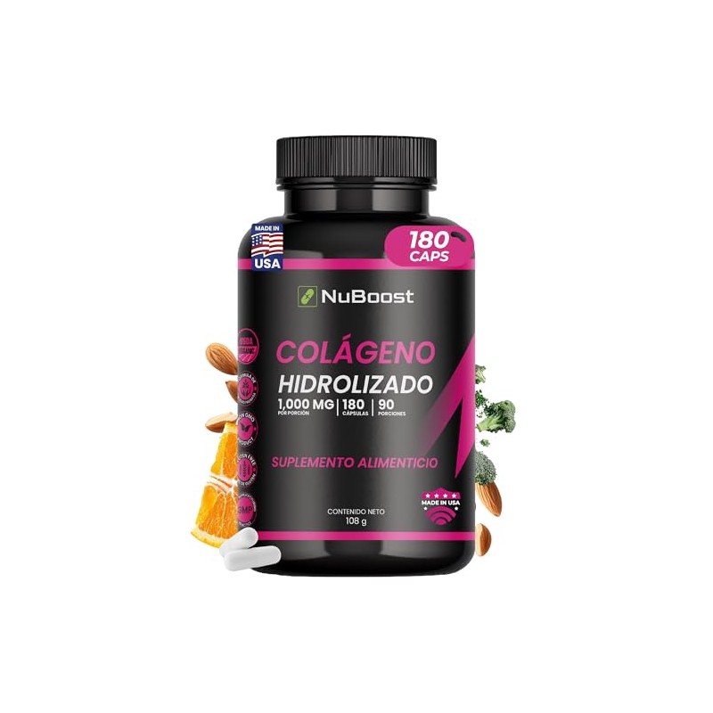 Nuboost Colágeno Hidrolizado 1000 180 Cápsulas Biotina Vitamina Ácido Hialurónico