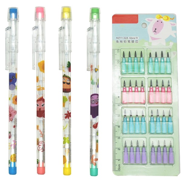 Lopenle 12PCS Non Sharpening Pencils Animals Stackable Pencils Transparent Mechanical