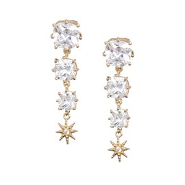 Idin Jewellery - Gold-tone Cushion Cut Cascading Cubic Zirconia Drop Clip-on Earrings