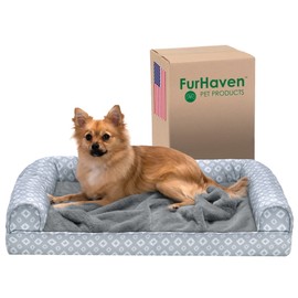 Furhaven Cozy Orthopedic Dog Bed for Medium/Small Dogs w/ Removable Bolsters & Washable Cover, For Dogs Up to 35 lbs - Plush & Diamond Print Nest Top Sofa - Gray, Medium