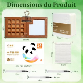 Scettar Mini-Aquarell-Malset für Reisen, 15 Fächer, Holzpalette, Aquarellfarbe, 24 Farben, mit Stift, mit Notizbuch A-Aquarell und Clip