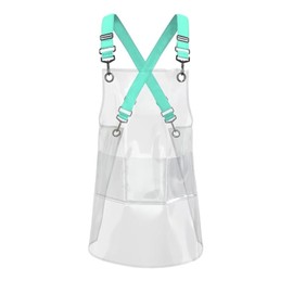 MIKI WELL Cross-back Adjustable Apron With 3 Pockets Hair Salon Work Apron for Hair Stylist (22.8” W 25.5” L) (Transparent+light blue webbing)