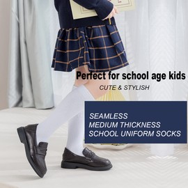 Marchare Girls Knee High Socks Kids Boys School Uniform Seamless Cotton Socks Stockings White 6 Pack 7-10Years