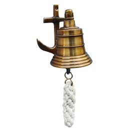 NKlaus Antique Ship Bell with Brass Anchor Wall Bracket 5.5cm - Vintage Maritime Decoration 15944