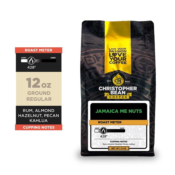 Christopher Bean Coffee - Jamaica Me Nuts Flavored Coffee, (Regular Ground) 100% Arabica, No Sugar, No Fats, Made with Non-GMO Flavorings, 12-Ounce Bag of Regular Ground coffee