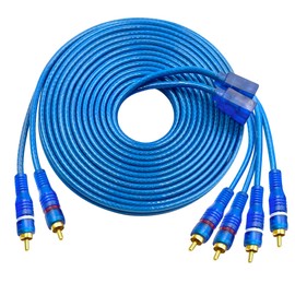 MAYWILLA RCA Car Audio Y Splitter Cable 2 Channel to 4 Channel RCA Car Audio Interconnect Cable 2 Male to 4 Male Gold Plated Twisted Pair Adapter Cord OFC Full Shielded with Noise Reduction (5M)