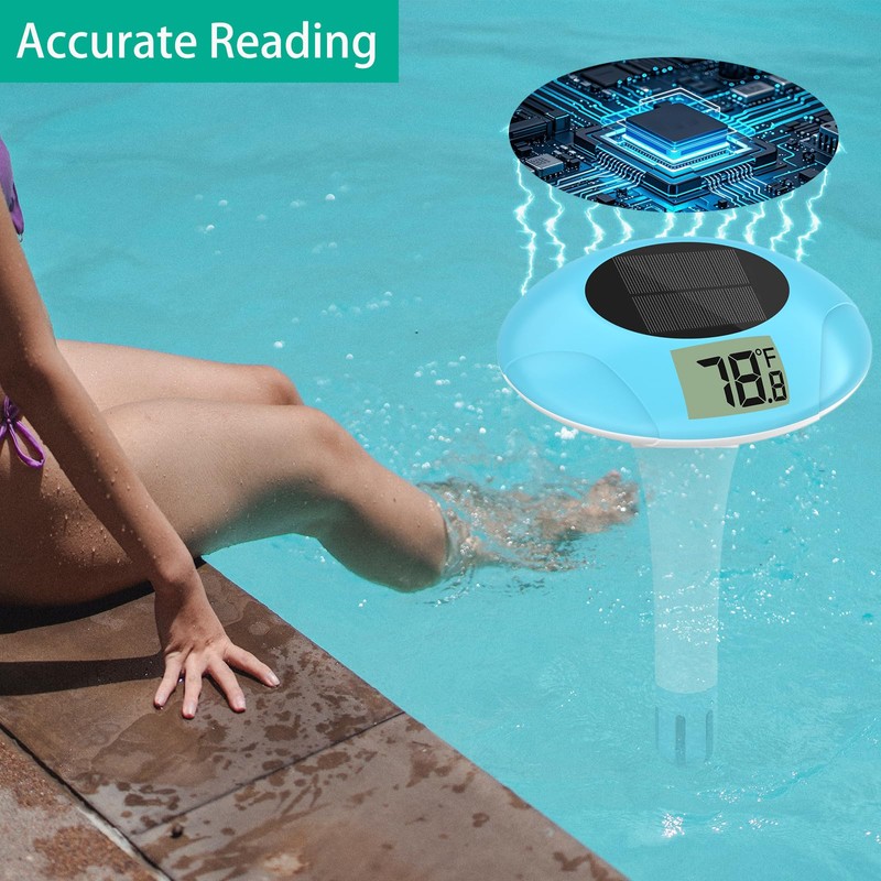 Digital Pool Thermometer Floating Easy Read –Solar Powered Floating Digital