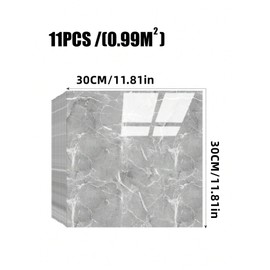 Chejiaye 10pcs Sheets Peel and Stick Backsplash Tile,Dark Grey Marble tile-11.8 "x11.8, PVC Wall Panel DIY Wall,Stick on Backsplash for Kitchen/Bathroom/Fireplace (Castle Grey)