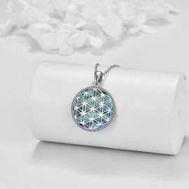 YAFEINI Flower of Life Necklace 925 Sterling Silver Abalone Shell Flower of Life Pendant Jewelry for Women Men