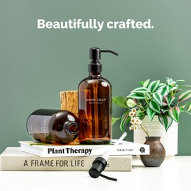 Vine Creations Amber Glass Soap Dispenser Set, Dish Soap and Hand Soap Dispenser Set with Stainless Steel Pump, 16 oz Glass Dispensers for Kitchen or Bathroom Decor (Amber Bottle/Matte Black Pump)