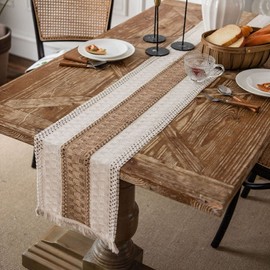 Macrame Table Runner 30 x 274 cm Beige Boho Jute Table Runner with Tassels Rectangular for Country House Style Wedding Birthday Festive Home Kitchen Coffee Table Decoration