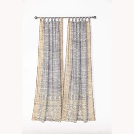 Light-Filtering Sari Colorful Curtains – Boho Curtains, Bed Canopy Panel, Wall Tapestry or Window Treatment For Bedroom or Living room + Tote bag (96"L x 42"W Set of 2, Silver Taupe)